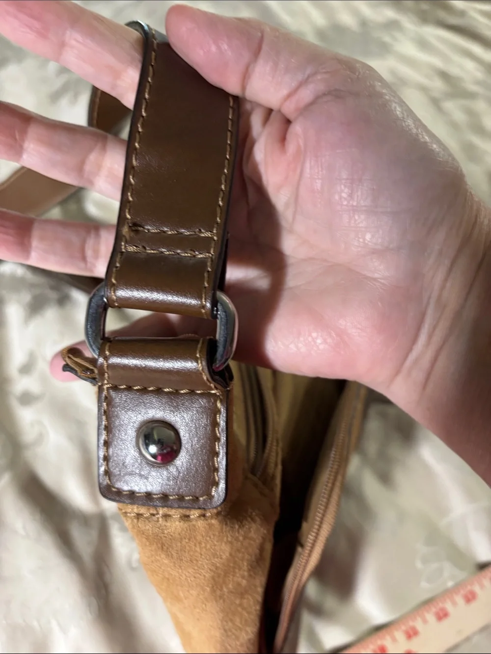 St. John's Bay Brown Canvas and Dark Brown Faux Leather Messenger Bag